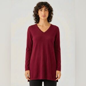 EILEEN FISHER NWT XL Merino Jersey V-Neck Top in Regenerative Wool in Red Cedar